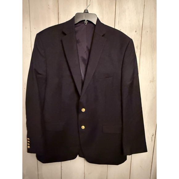 Lauren Ralph Lauren Gold Buttons Blazer Size 44R‎ Mens Two Button Navy 100% Wool